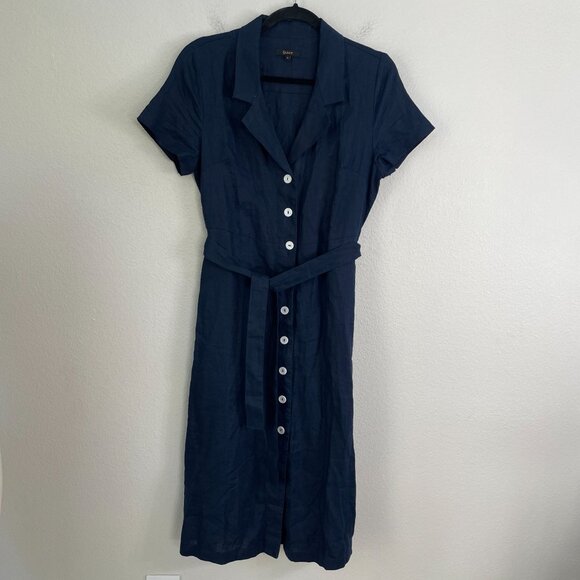 Quince Womens Small Navy Short Sleeve 100% European Linen Button Up Midi Dress - Picture 10 of 12